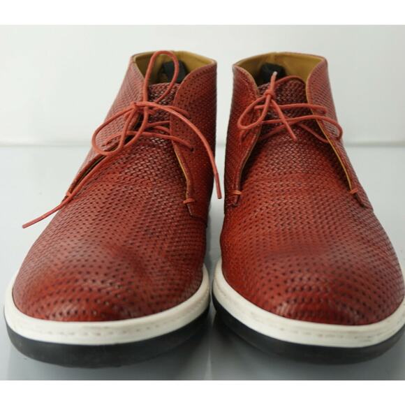 Giorgio Armani Red Perforated Leather High Top Sneakers Size  display picture 1